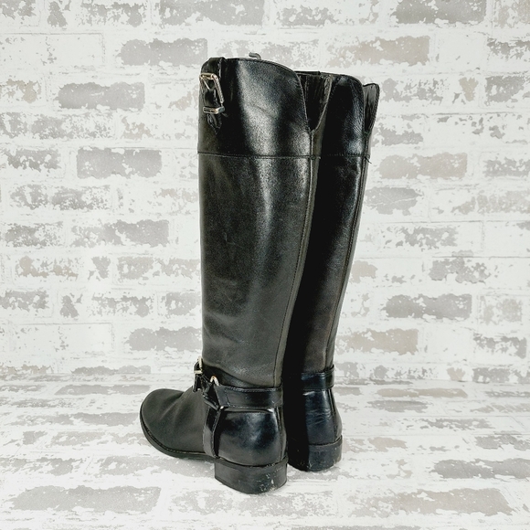 INC International Concepts Fedee Leather Buckle Knee High Black Boots W262 - Picture 3 of 10